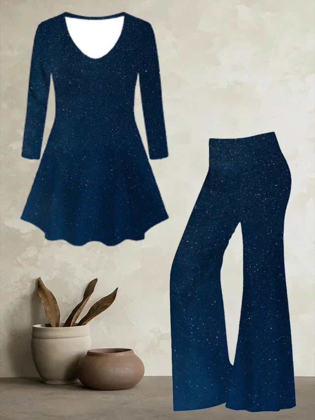 Navy Blue Glitter Two-Piece Pants Set Bazaare Mart 2pc Pants Set
