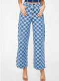 Women's Blue Checker Jeans Blue Checker Bazaare Mart Plaid Jeans