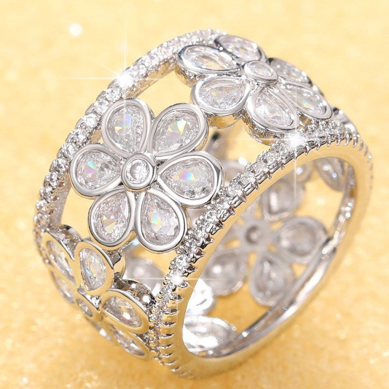 Wide Hollow Floral Rings