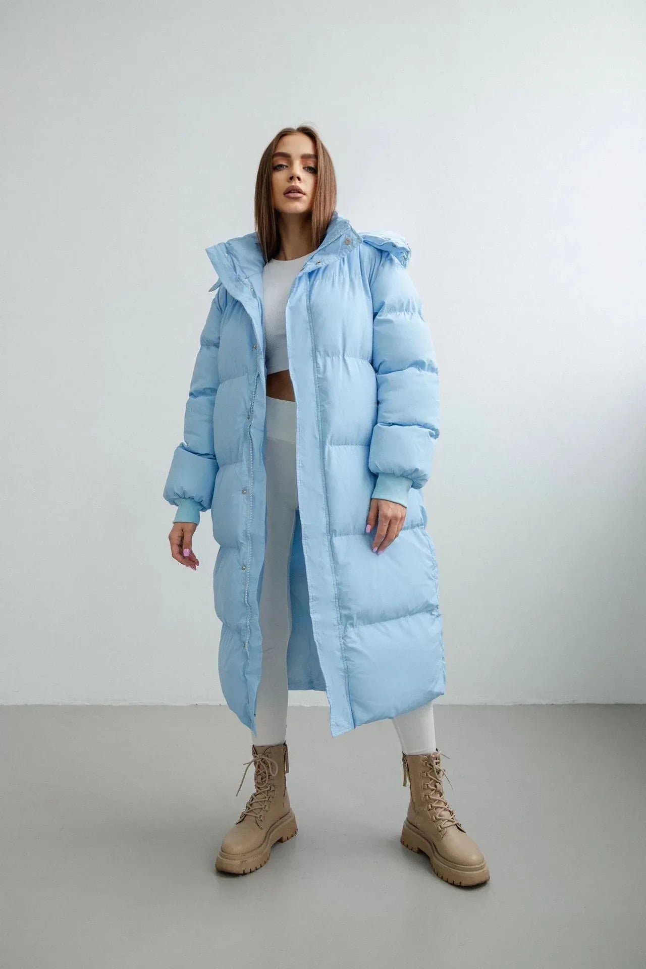 Hooded Puffer Coat Light Blue Bazaare Mart Hooded Puffer Coat