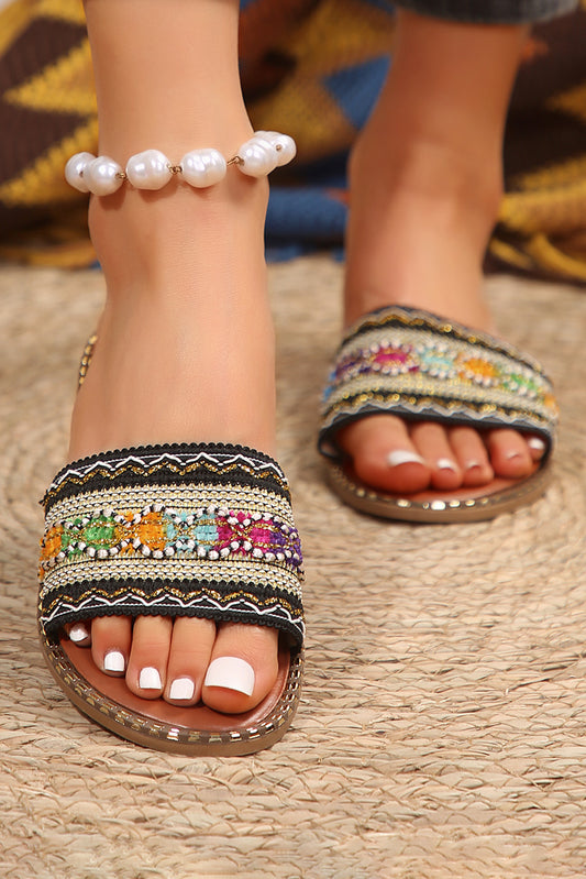 Boho Crocheted Faux Leather Slides