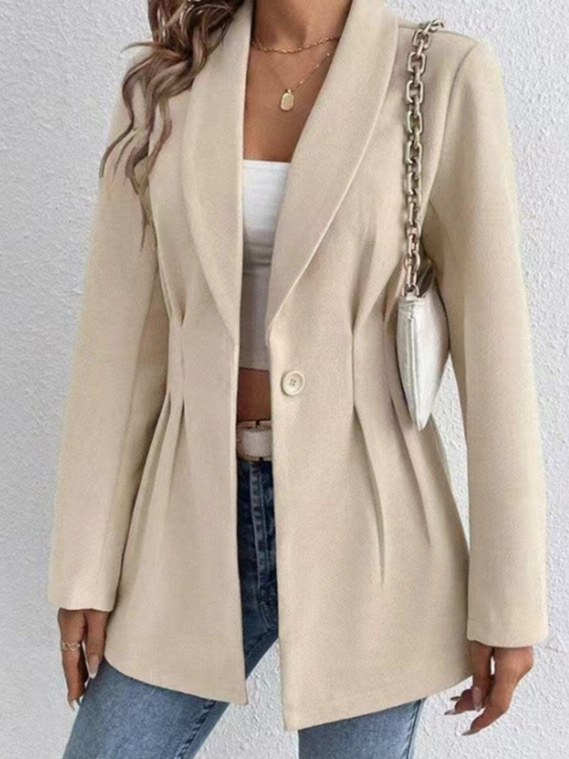 Khaki One Button Long Sleeve Blazer