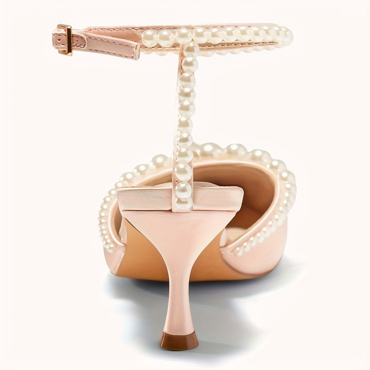 Pearl Embellished Pointed Toe Satin Pumps