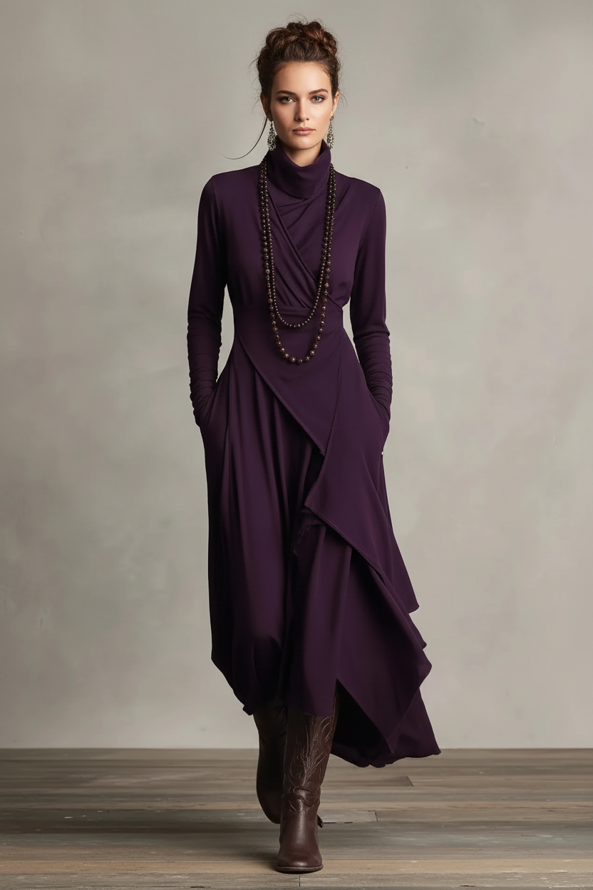 Full Size Turtleneck Asymmetrical Hem Maxi Dress Plus Size Bazaare Mart Turtleneck Asymmetrical Hem Maxi Dress