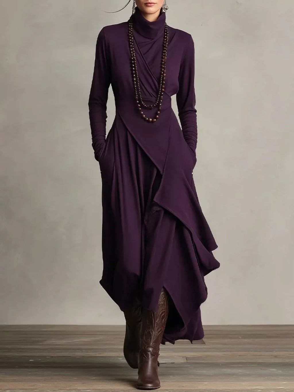 Full Size Turtleneck Asymmetrical Hem Maxi Dress Plus Size Purple Bazaare Mart Turtleneck Asymmetrical Hem Maxi Dress