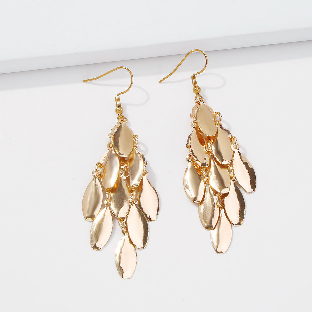 Long Gold Tassel Chandelier Earrings