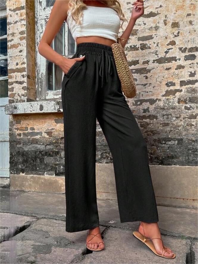 Casual Drawstring High Waist Slacks