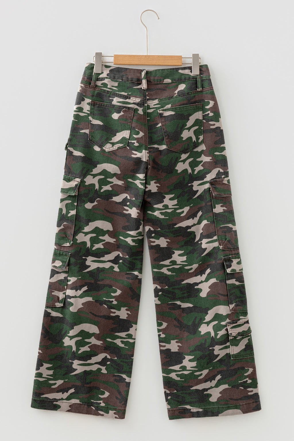 Green Camo Denim Cargo Wide Leg Pants Bazaarre Mart Bottoms/Jeans