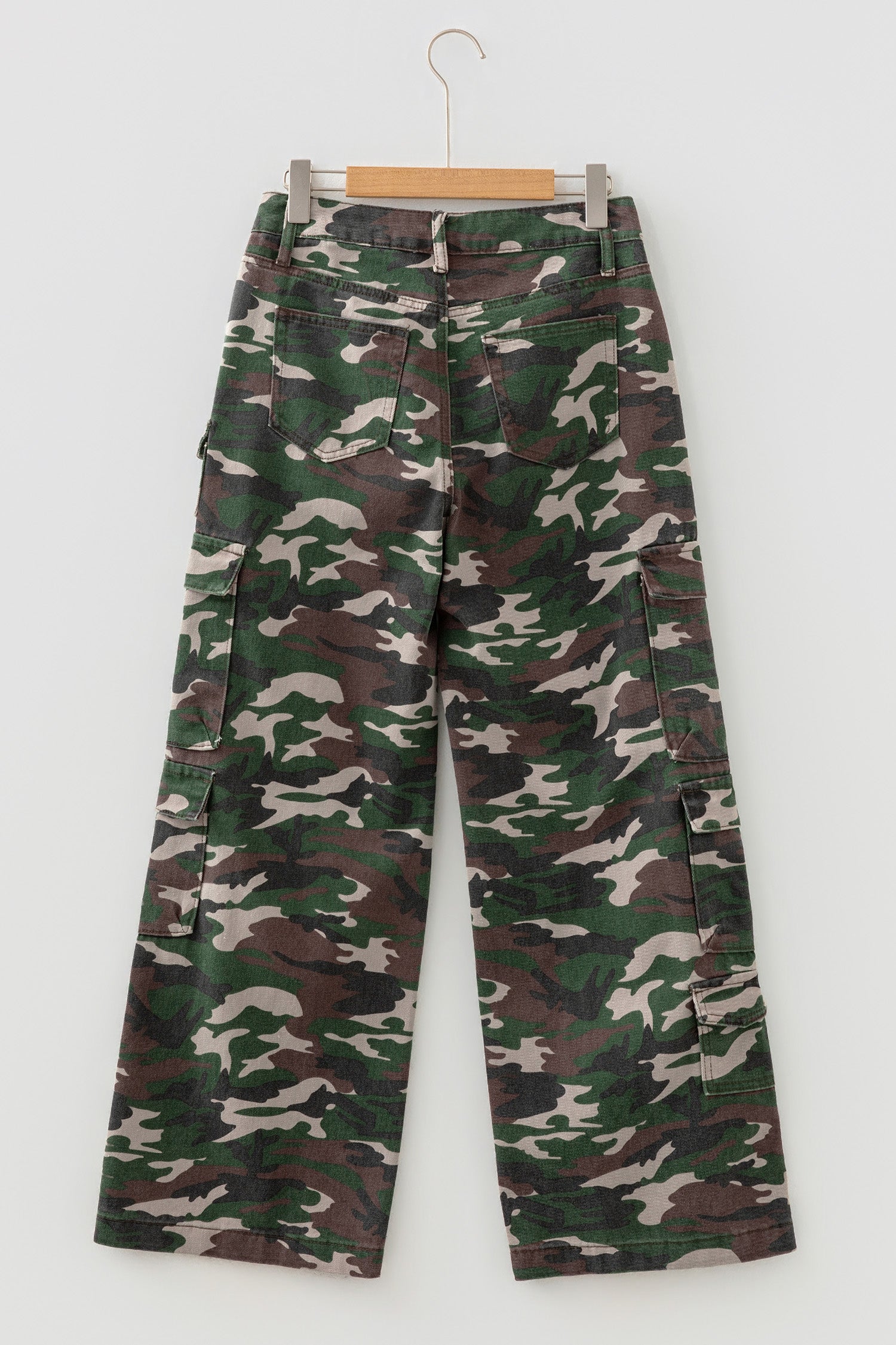 Green Camo Denim Cargo Wide Leg Pants Bazaarre Mart Bottoms/Jeans