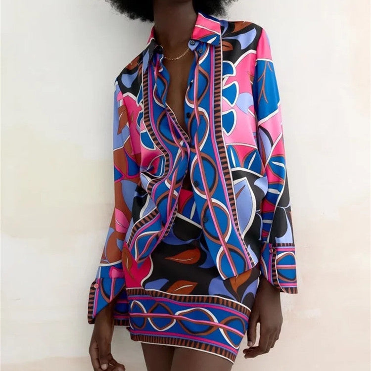 Women’s Retro Abstract Print Matching Blouse & Skirt/Shorts/Pants CJ Dropshipping Floral 4pc. Summer Outfit
