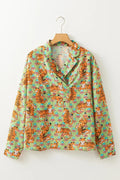Green Tiger Floral Printed Collared V Neck Casual Shirt Bazaare Mart Tops/Blouses & Shirts