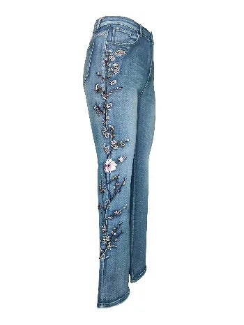 Retro Floral Embroidered Boot Cut Jeans Bazaare Mart Embroidered Boot Cut Jeans