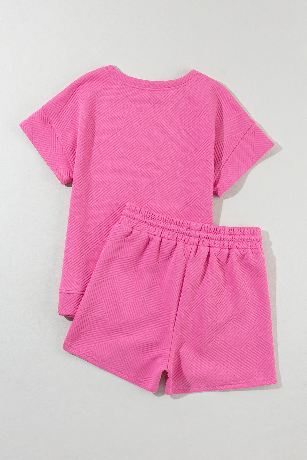 Strawberry Pink 2pcs Textured Shorts Set