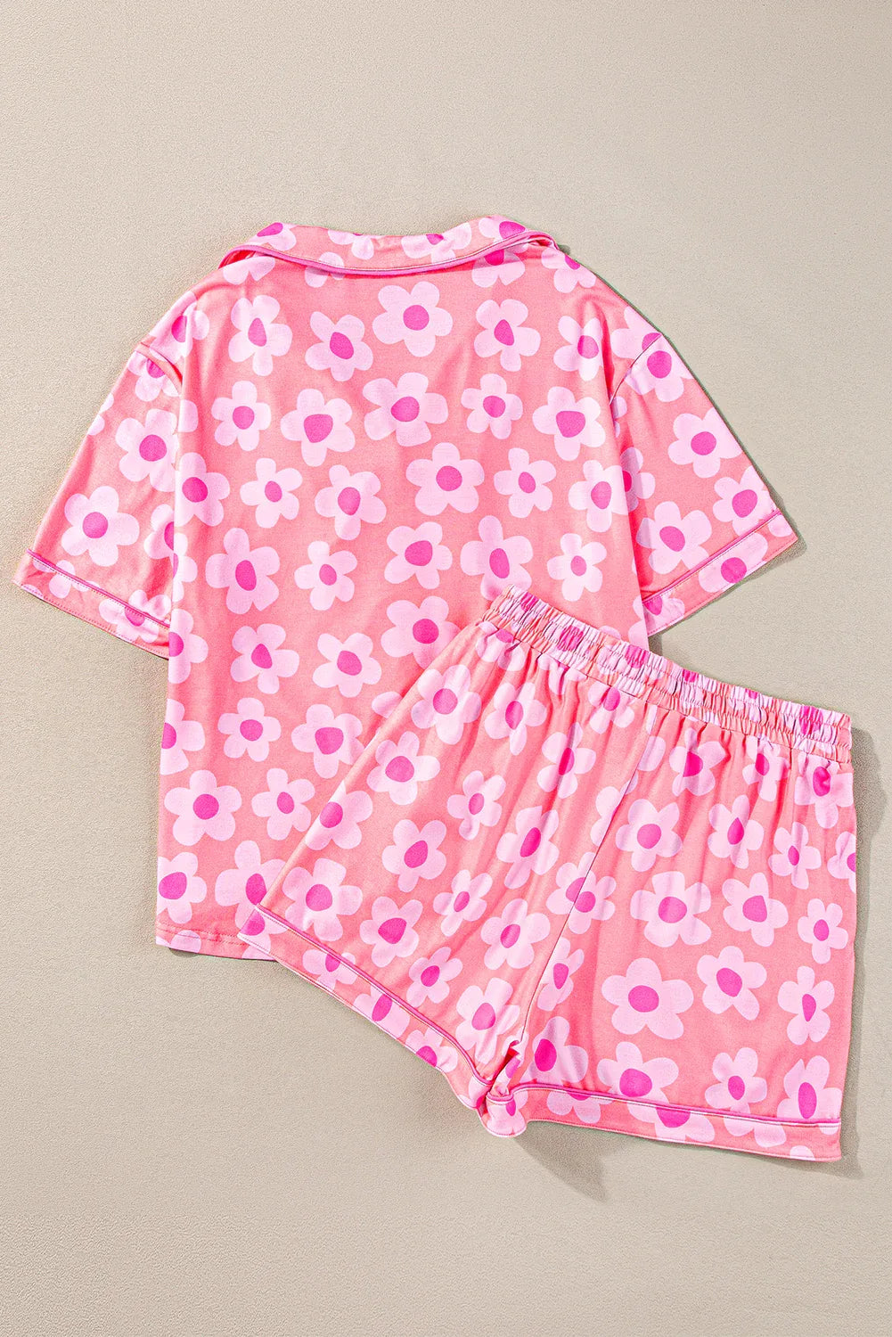 Pink Flower Print Short Sleeve Shirt Pajamas Set Bazaare Mart Loungewear & Sleepwear/Sleepwear