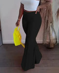 Ladies' Solid Color Casual Tight Pants Black Bazaare Mart Black Flair Pants