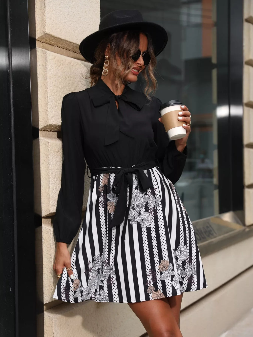 Striped Tie Front Long Sleeve Mini Dress Trendsi Long Sleeve Striped Dress