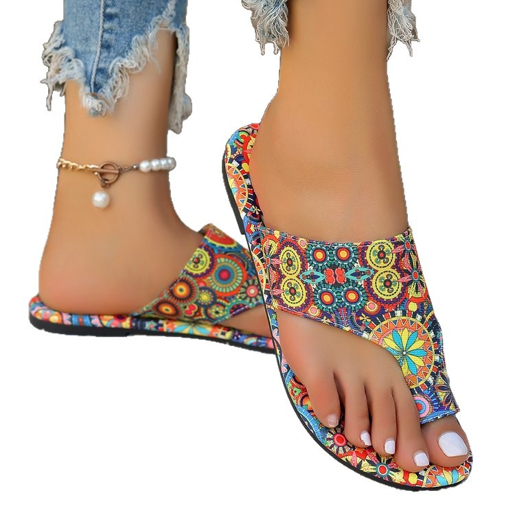 Paisley Print Roman Sandals – Flat Heel Toe-Strap Casual Summer Sandals for Women CJ Dropshipping Paisley Flat Sandals