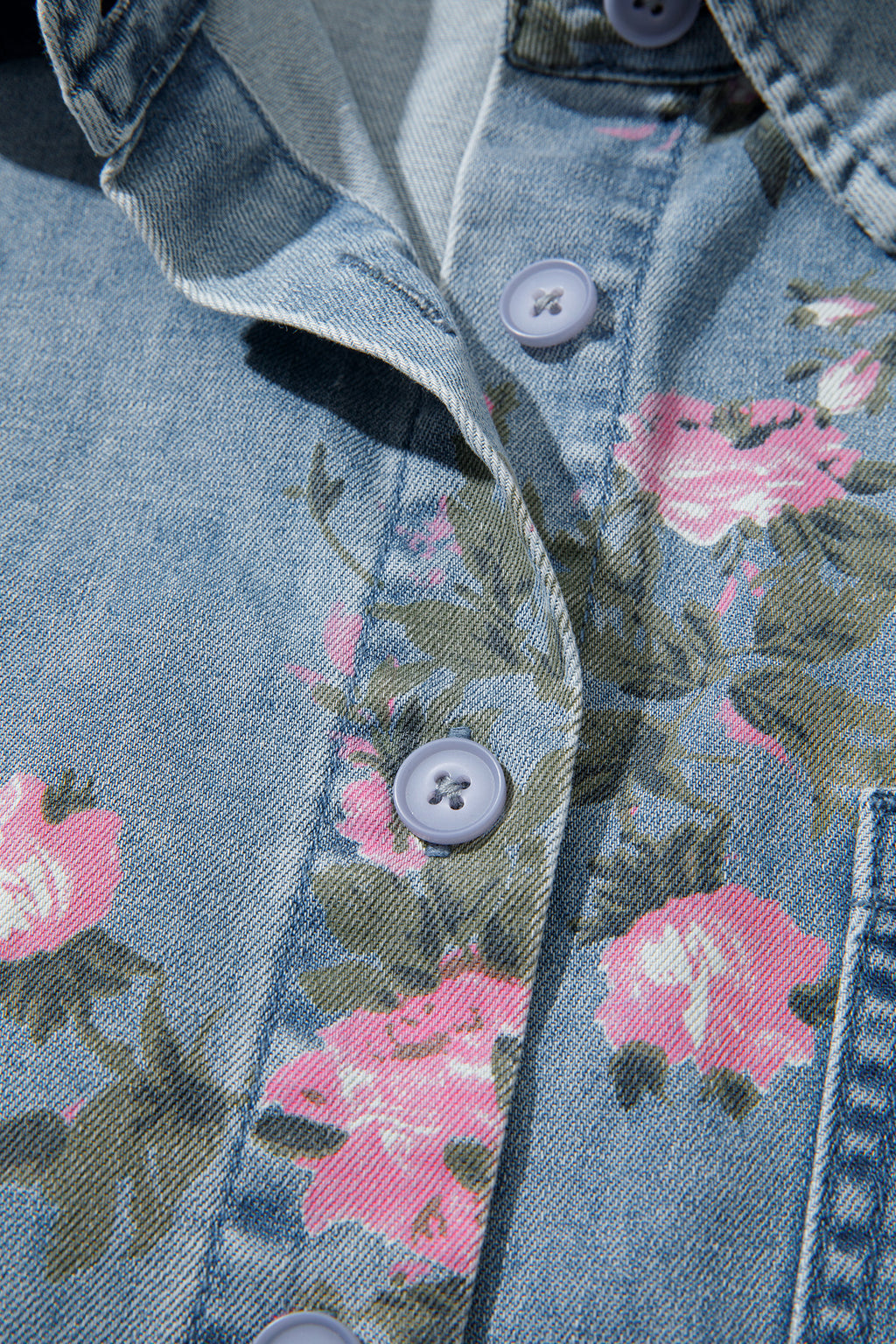 Blue Floral Denim Shirt – Bracelet Sleeve Lightweight Button Up Blouse Dear-Lover Dropshipping Tops/Blouses & Shirts