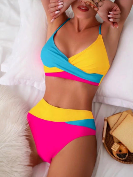 Two Piece Color Contrast Swimsuit
