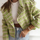 Lapel Collar Plaid Cropped Jacket Lime Bazaare Mart Lapel Collar Plaid Cropped Jacket