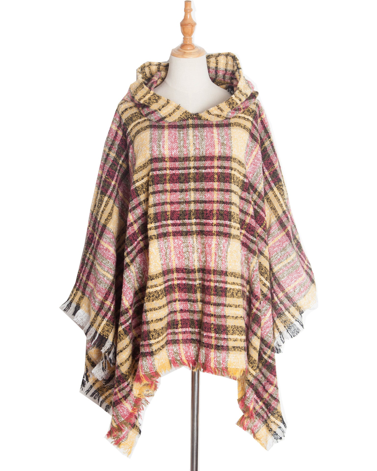 Plaid Hooded Poncho - Bazaare Mart