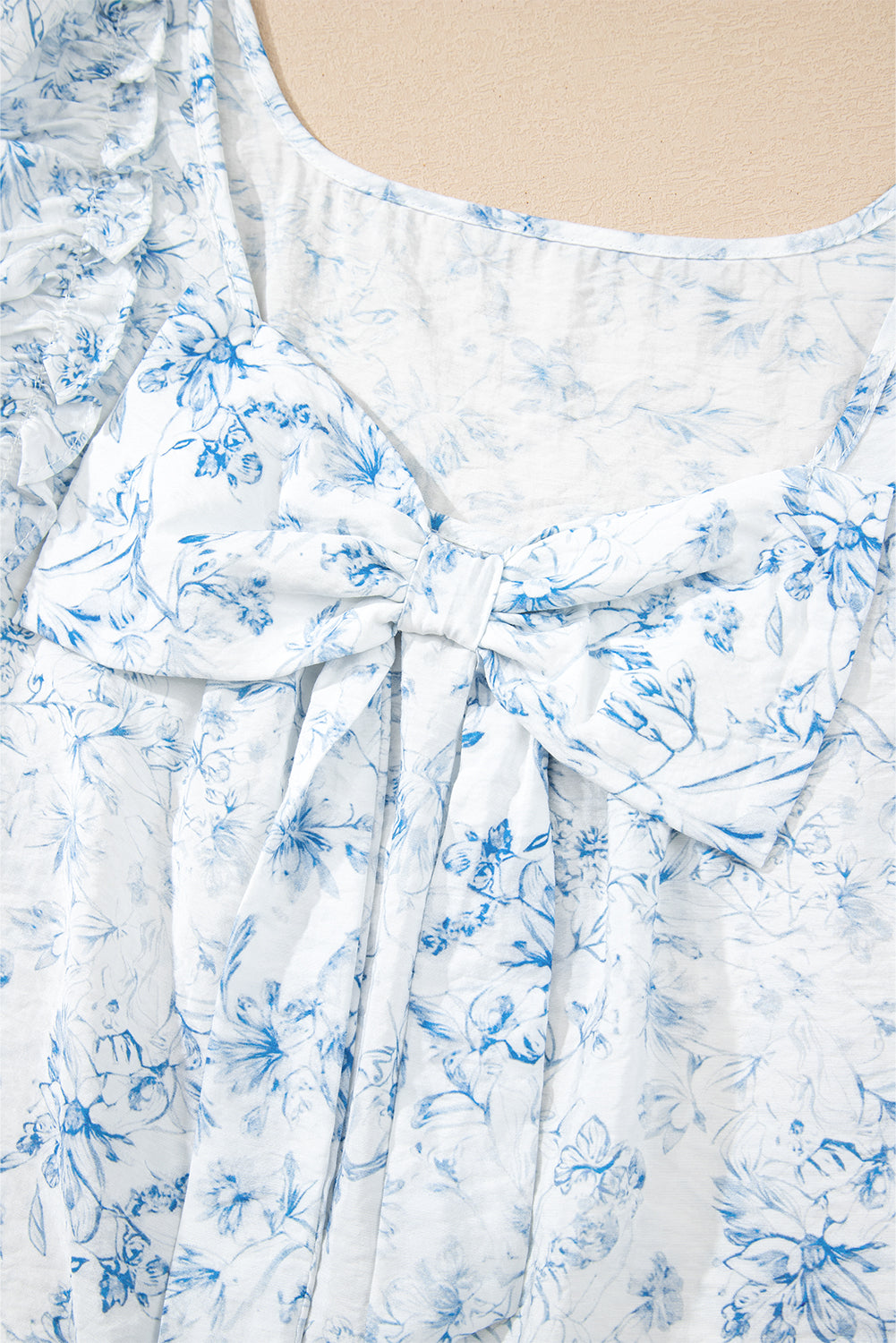 Floral Ruffle Short Sleeve Bow Back Blouse Shewin Blouses