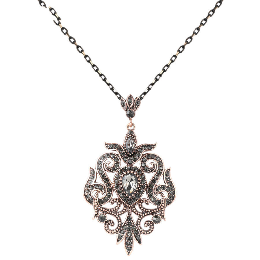 Vintage Gray Crystal Filigree Pendant Necklace