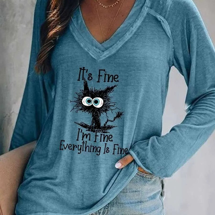 Everything's Fine V-neck Long Sleeve t-Shirt