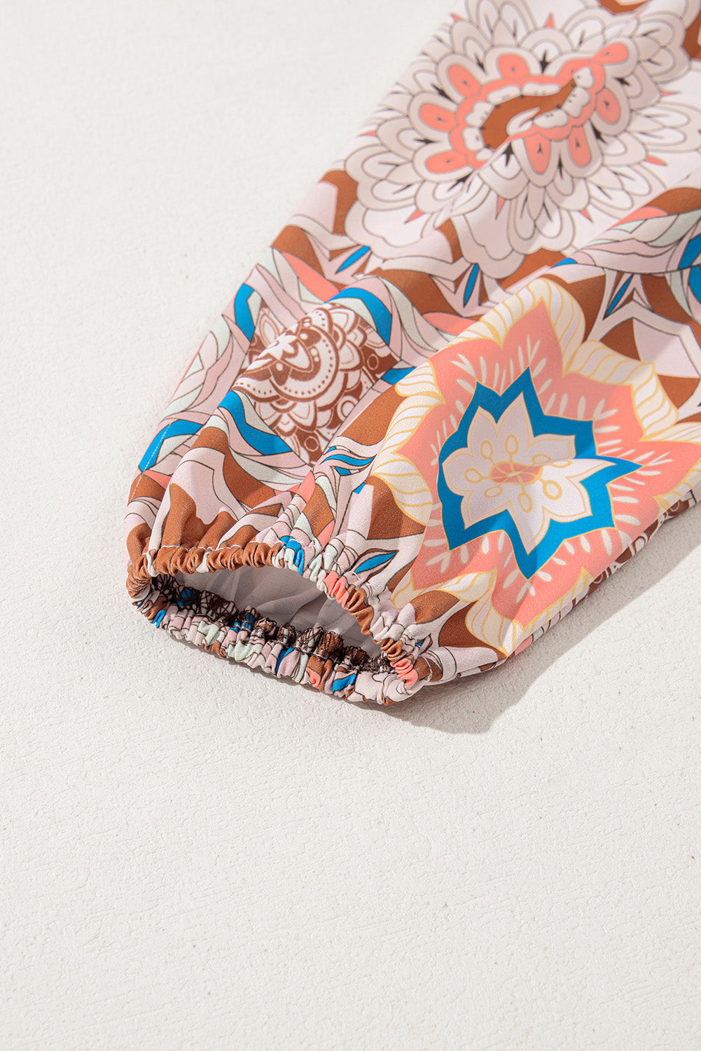 Long Floral Sleeve Patchwork Waffle Knit Top