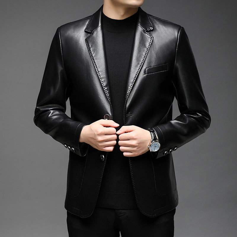 Single-breasted PU Leather Jacket
