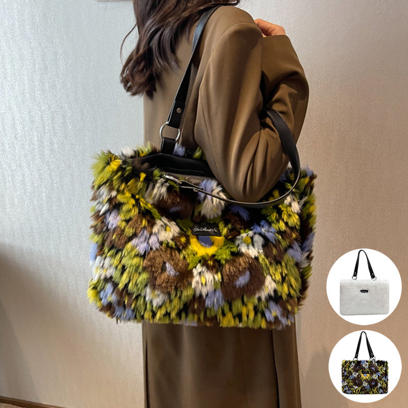Large Furry Floral Shoulder Bag