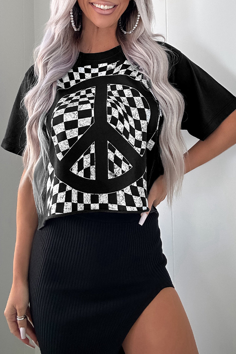 B&W Checkerboard Peace Sign T Shirt
