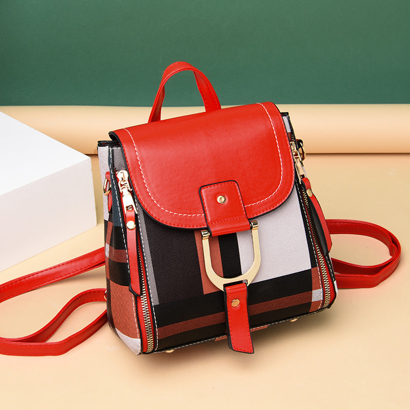 Women Colorblock Grid Backpack