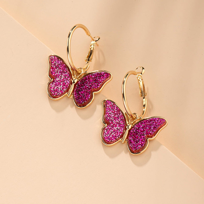Colorful Drop Butterfly Hoop Earrings