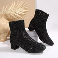 Sequin Block Heels Boots Black Bazaare Mart Sequin boots