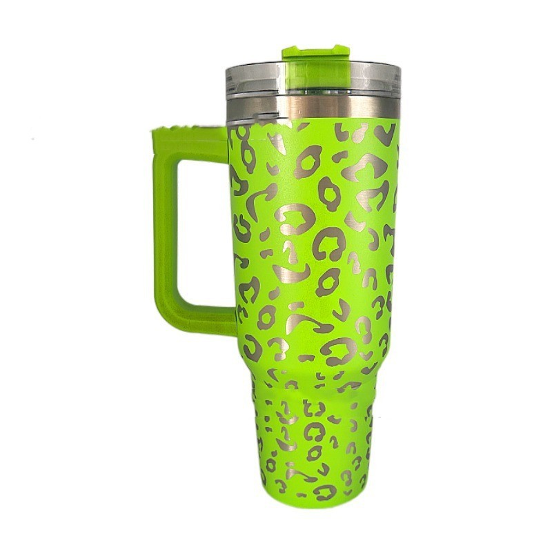 40oz Stainless Steel Handle Insulated Leopard Cup