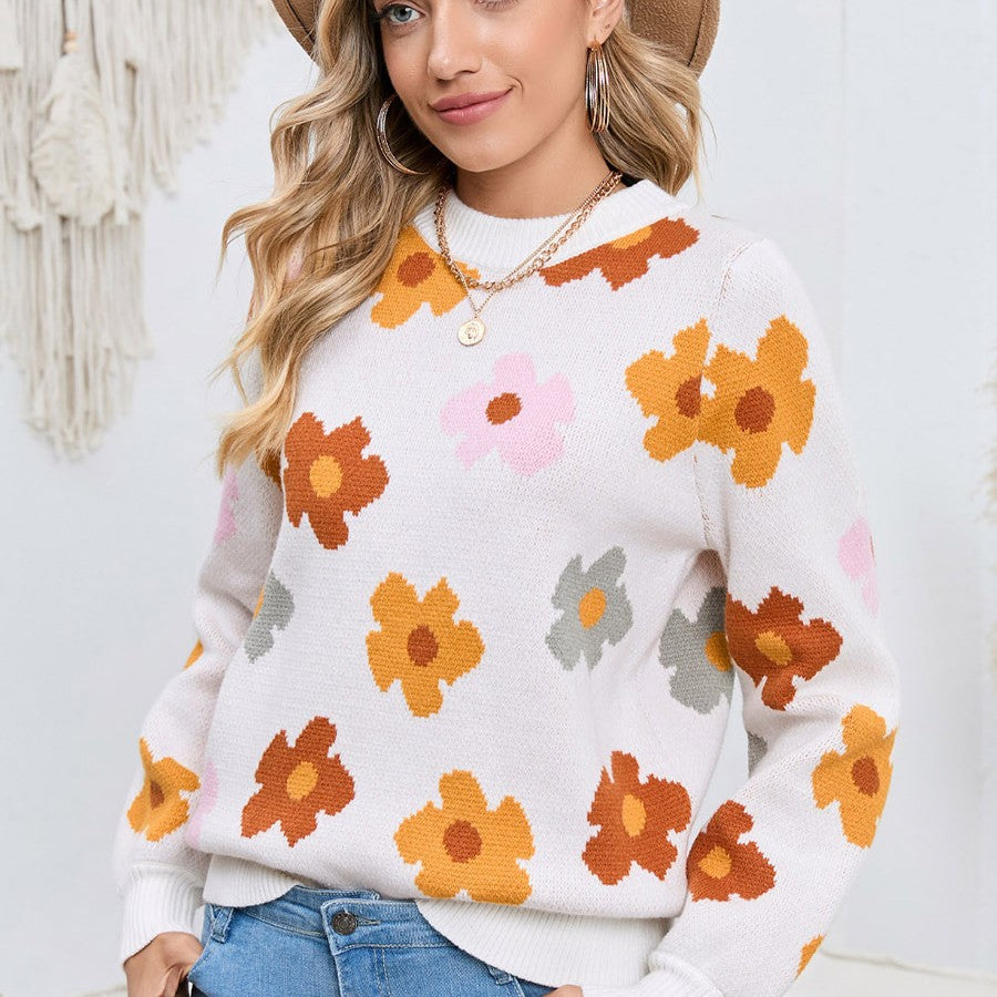 Colorful Chunky Flower Pullover Sweater