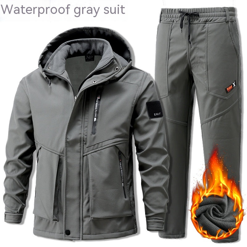 Men's  Gray Thick Fleece Lined Work Jacket and Pants