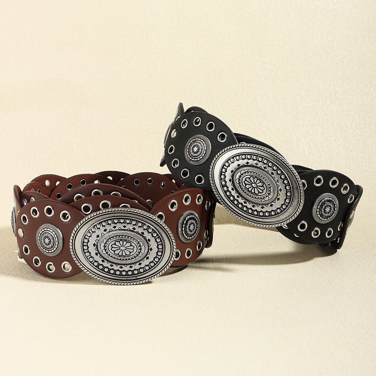 Retro Southwestern Oval PU Belt