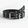 Women's Stars Decorative Double-row Belts Black 110x3.3cm Bazaare Mart Leather Belt