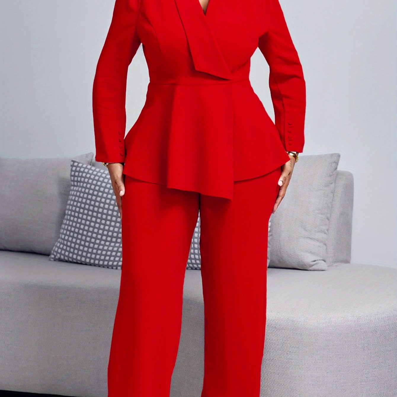 Solid Color Wide-leg Pants Suit