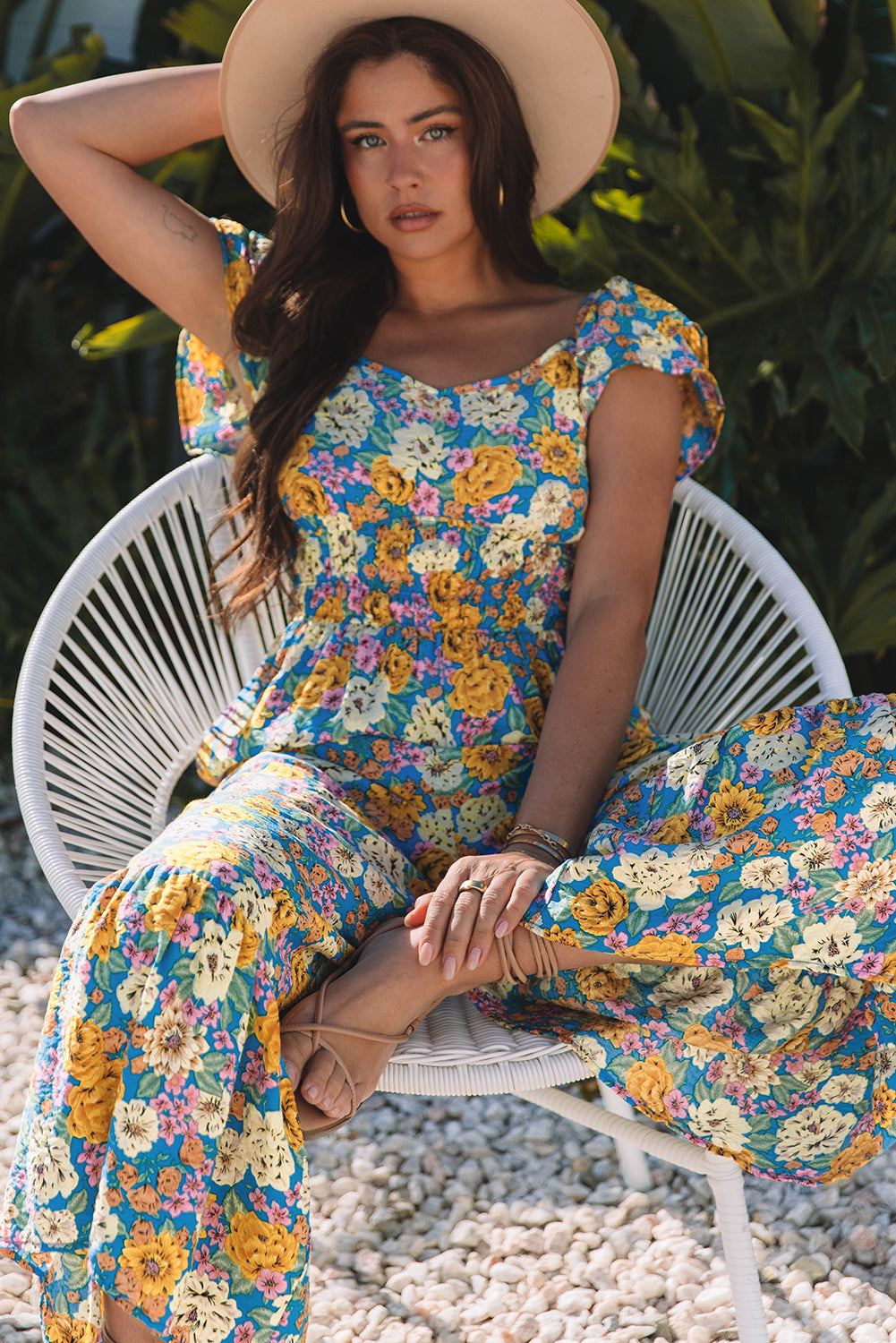Floral Allover Print Shirred Cut Out High Waist Jumpsuit Dear-Lover Dropshipping Bottoms/Jumpsuits & Rompers
