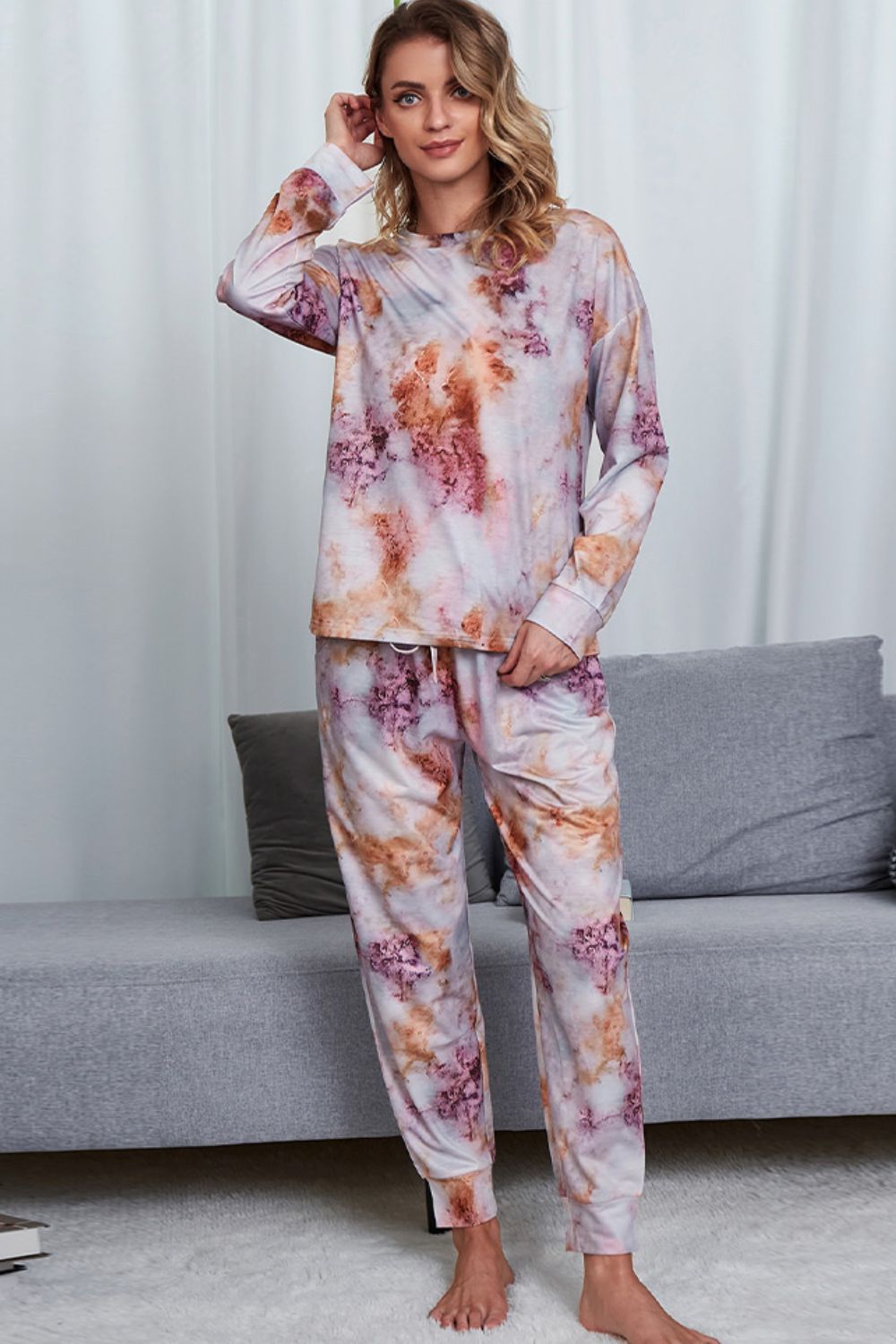 Tie-Dye Crewneck Long Sleeve Lounge Set