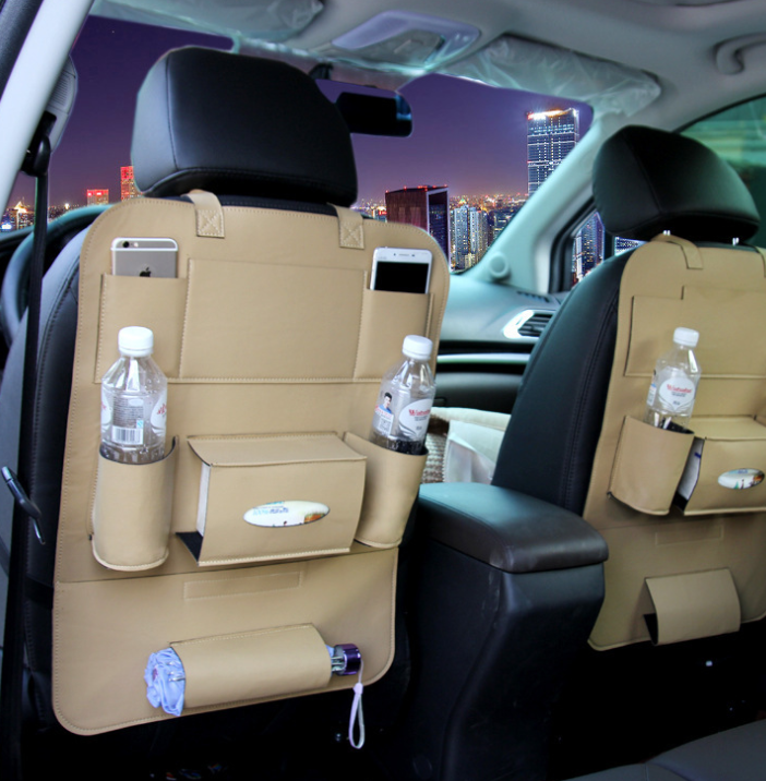 Beige PU Leather Car Seat Organizers