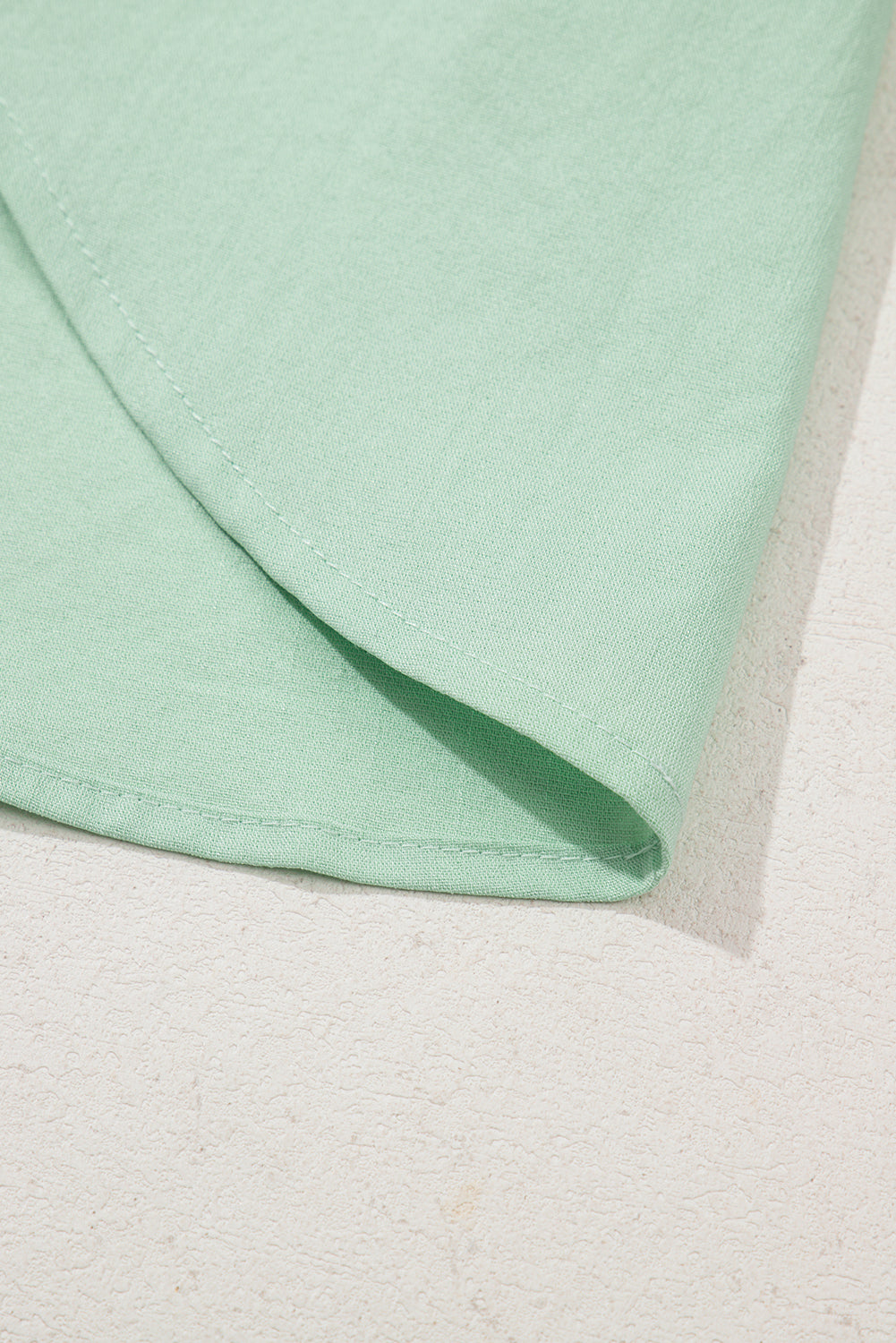 Green Floral Embroidered Puff Sleeve Split Neck Blouse