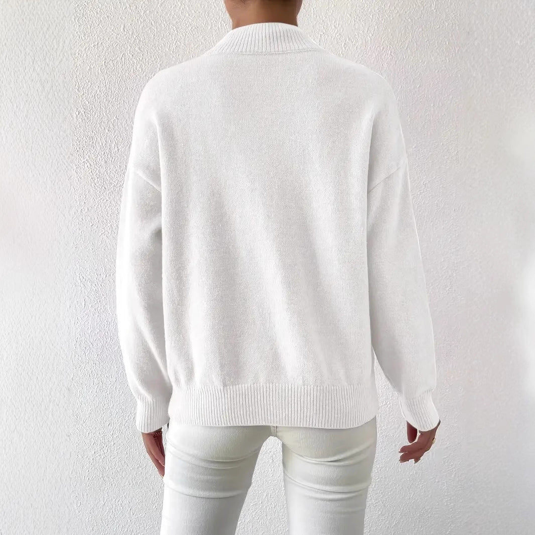 Women's Solid Color Casual And Comfortable Elegant Pullover Knitted Sweater