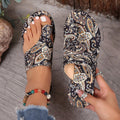 Paisley Print Roman Sandals – Flat Heel Toe-Strap Casual Summer Sandals for Women Khaki CJ Dropshipping Paisley Flat Sandals