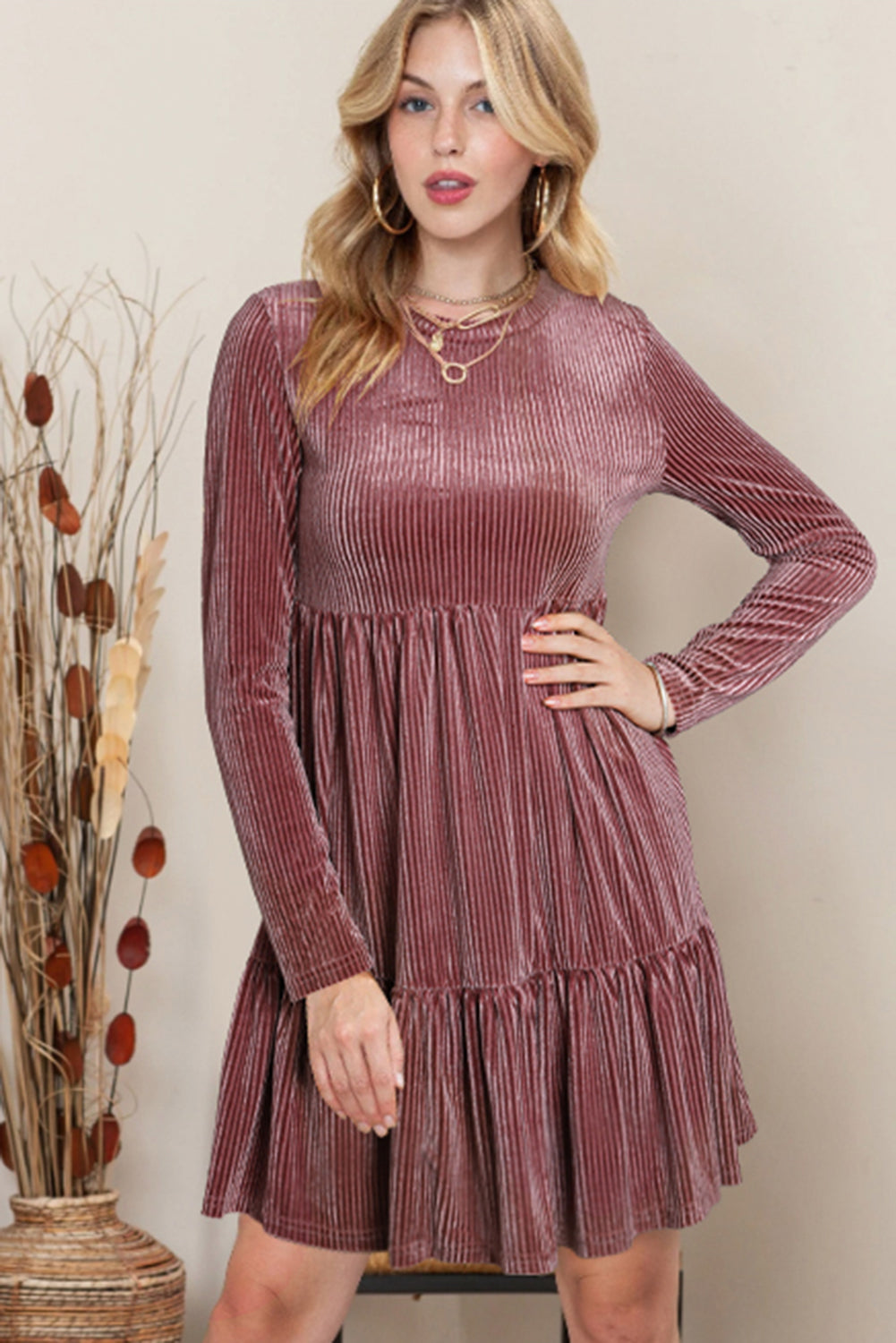 Pink Velvet Long Sleeve Peasant Top