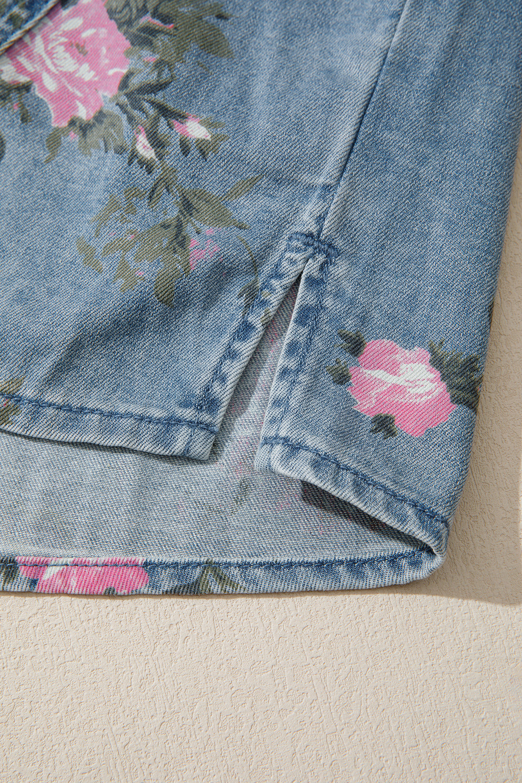 Blue Floral Denim Shirt – Bracelet Sleeve Lightweight Button Up Blouse Dear-Lover Dropshipping Tops/Blouses & Shirts