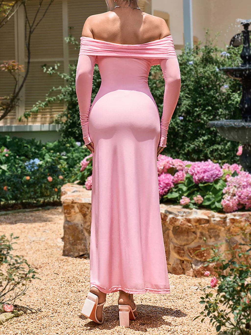 Off-Shoulder Ruched Long Sleeve Maxi Dress Trendsi Off-Shoulder Ruched Long Sleeve Maxi Dress